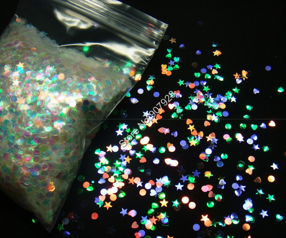 ͼ ¦ Ʈ Ÿ    Ʈ ,  , ũ  ȭƮ ÷  Ʈ Ŀ/Mix Glitter Heart Star Round shape Iridescent WhiteColorful Nail Dust Powder fo